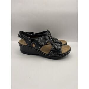 Clarks Lexi Walnut Q Black Leather Sandals Women Size 6.5 Wide